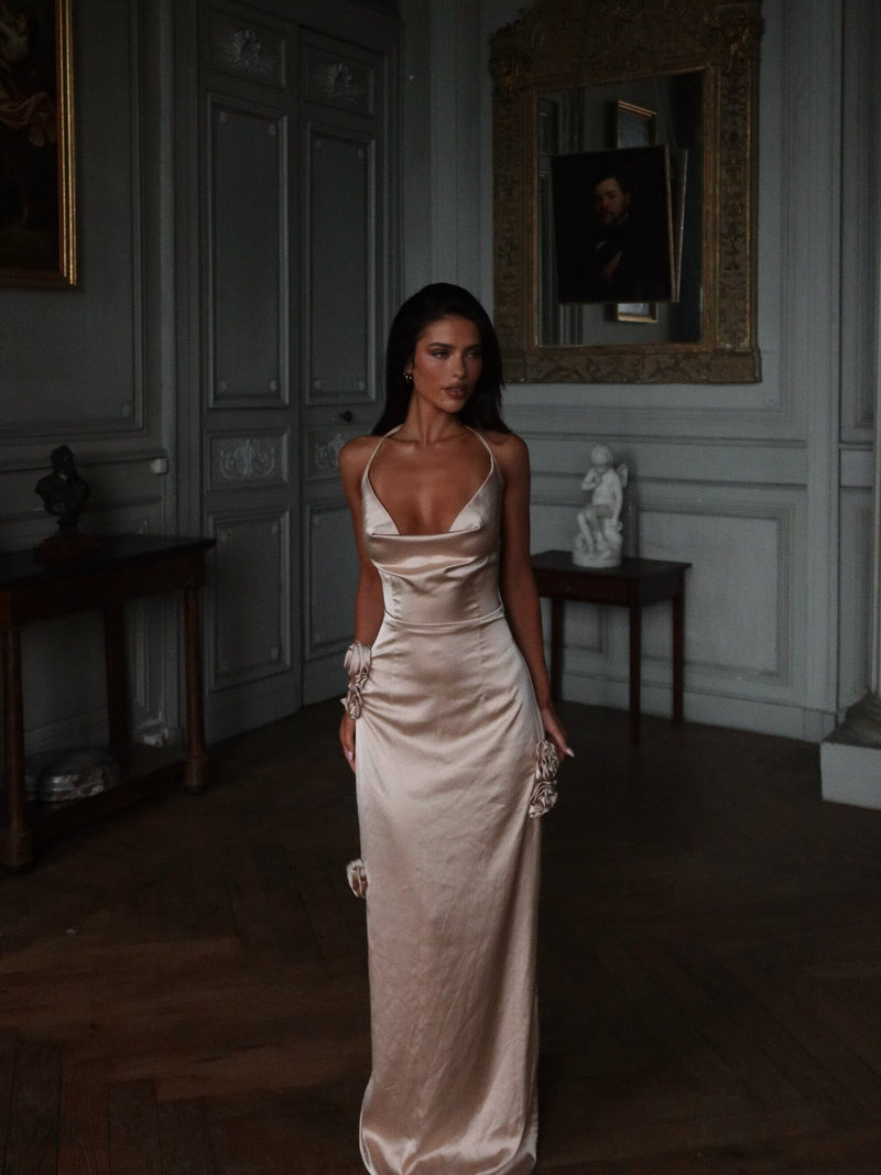 Abella Satin Maxi Dress Ivory Outcast - Main Image