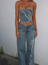 ANAIS TOP BLUE DENIM Crop Top BROAD TEXTILES 