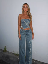 ANAIS TOP BLUE DENIM Crop Top BROAD TEXTILES 