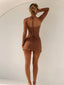 AUBREY LONG SLEEVE MINI DRESS TAN Mini Dress 