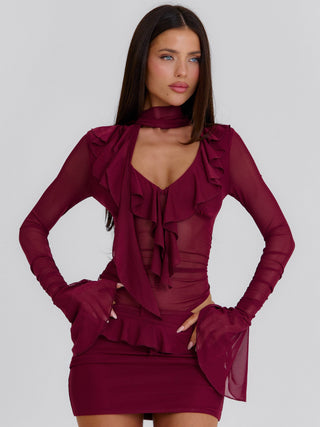 AVALINE MINI DRESS BURGUNDY Mini Dress 