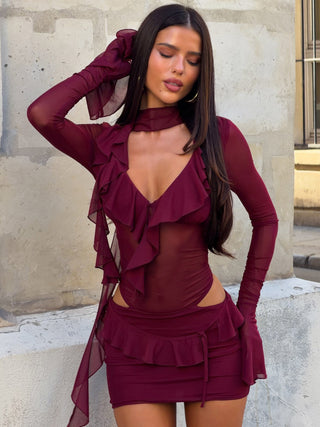 AVALINE MINI DRESS BURGUNDY Mini Dress 