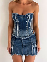 BENTLEY CORSET TOP DENIM Tops Broad Textiles 