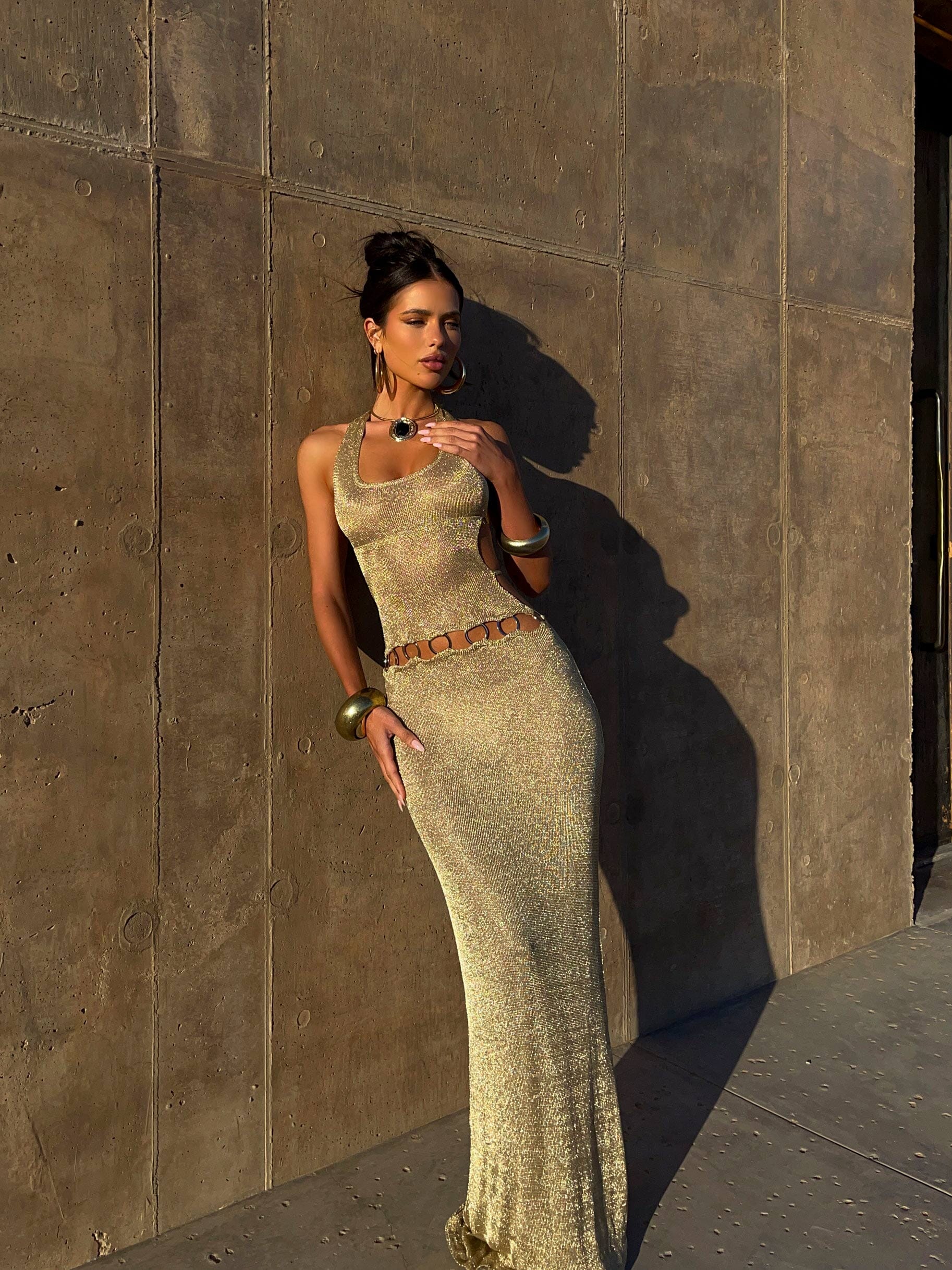 kali metallic maxi dress gold Elysian