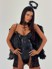 DEVIL BODYSUIT & SKIRT SET BLACK