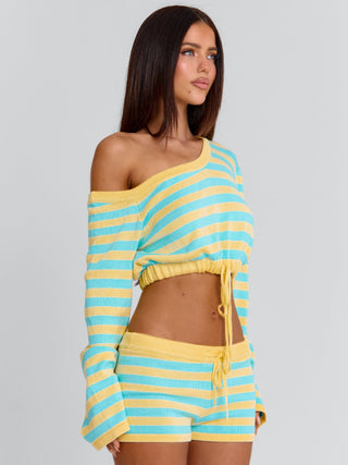 HATTIE TOP BLUE AND YELLOW STRIPE Crop Top 