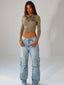 ZINNIA LONG SLEEVE TOP KHAKI Crop Top 