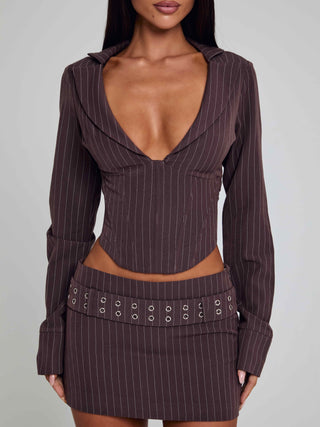 KESSIA TOP BROWN PINSTRIPE Top 