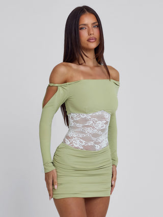 LEXA MINI DRESS GREEN WHITE Mini Dress 