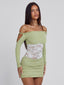 LEXA MINI DRESS GREEN WHITE Mini Dress 