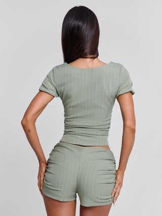 LIZA TOP GREEN PINSTRIPE Crop Top 