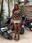 LULA REVERSIBLE TOP BLUE AND CHOCOLATE POLKA DOT Crop Top 