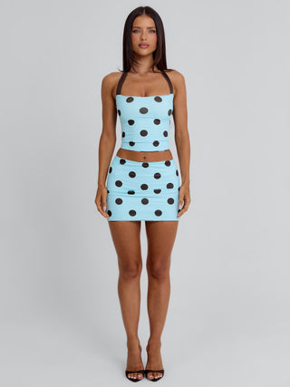 LULA REVERSIBLE MINI SKIRT BLUE AND CHOCOLATE POLKA DOT Mini Skirt 
