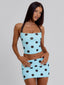 LULA REVERSIBLE TOP BLUE AND CHOCOLATE POLKA DOT Crop Top 