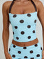 LULA REVERSIBLE TOP BLUE AND CHOCOLATE POLKA DOT Crop Top 