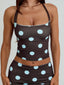 LULA REVERSIBLE TOP BLUE AND CHOCOLATE POLKA DOT Crop Top 