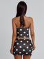 LULA REVERSIBLE TOP BLUE AND CHOCOLATE POLKA DOT Crop Top 