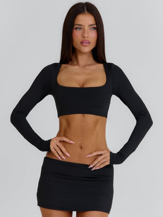 LURE LONG SLEEVE TOP BLACK Crop Top 