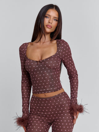 MAHRIA TOP BROWN POLKA DOT Crop Top 