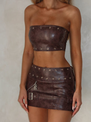 MENA CROP TOP CHOCOLATE PU Crop Top 