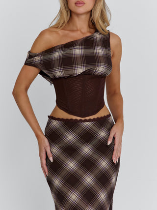 NARELLE MIDI SKIRT BROWN CHECK Midi Skirt 