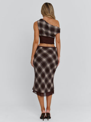 NARELLE MIDI SKIRT BROWN CHECK Midi Skirt 