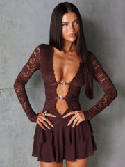 SANTANA LONG SLEEVE MINI DRESS CHOCOLATE