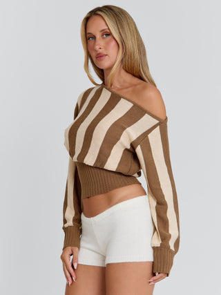 SUNDAZE TOP BROWN BEIGE STRIPE Crop Top 