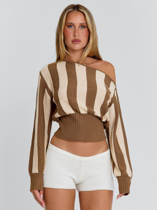 SUNDAZE TOP BROWN BEIGE STRIPE Crop Top 