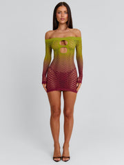 VESSIA MINI DRESS GREEN BURGUNDY
