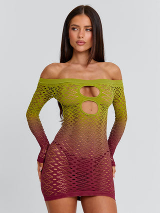VESSIA MINI DRESS GREEN BURGUNDY Mini Dress 