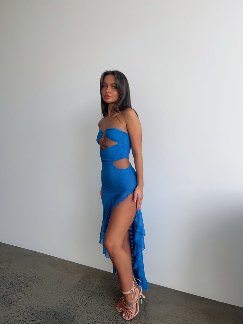 LA ROMA MESH MAXI DRESS BLUE - OUTCAST EXCLUSIVES Generation Outcast Clothing 